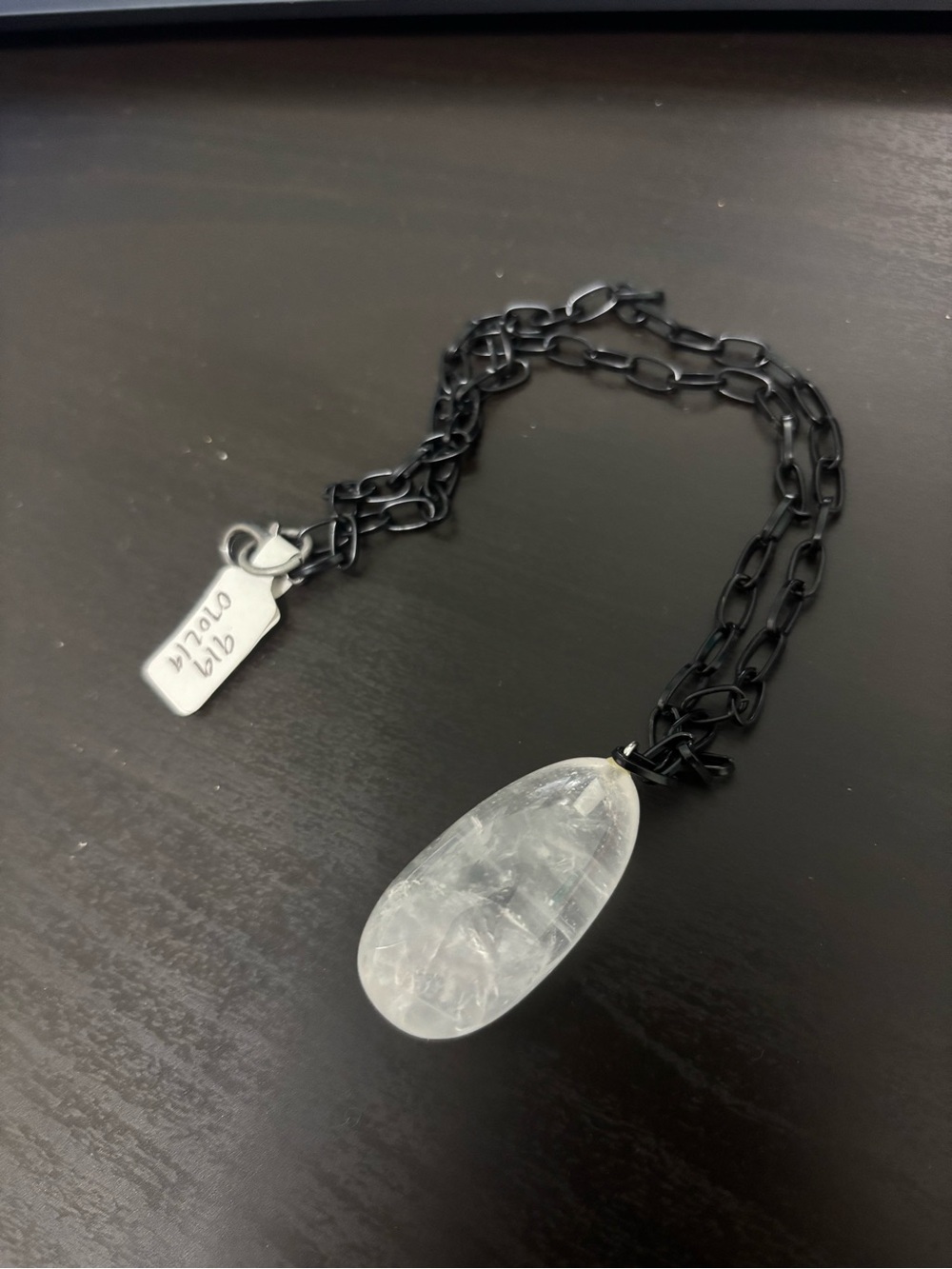 Black Chain Necklace with Clear Teardrop Crystal Pendant
